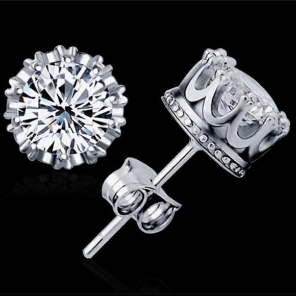 Jewelry - Sterling Silver Cubic Zirconia Crown Earrings